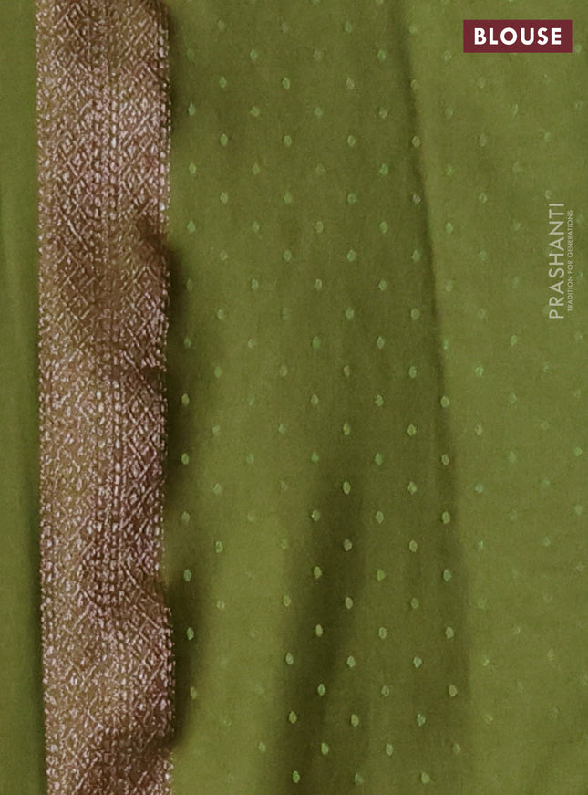 Banarasi semi crepe saree mehendi green with allover thread & zari woven brocade weaves and woven border