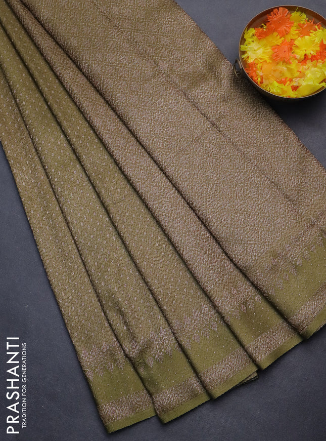 Banarasi semi crepe saree mehendi green with allover thread & zari woven butta weaves and woven border