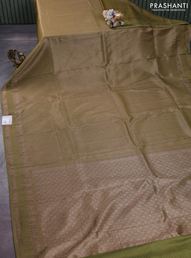 Banarasi semi crepe saree mehendi green with allover thread & zari woven butta weaves and woven border