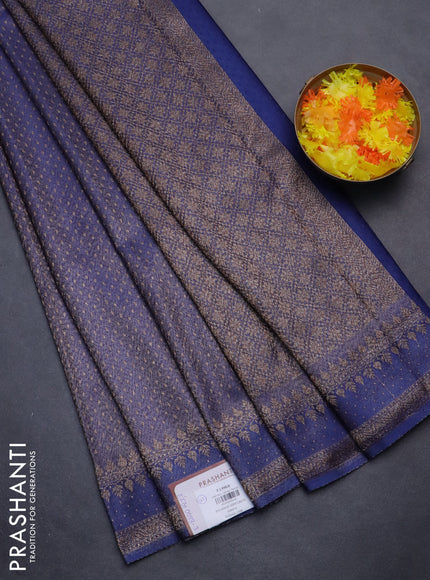 Banarasi semi crepe saree blue with allover thread & zari woven butta weaves and woven border