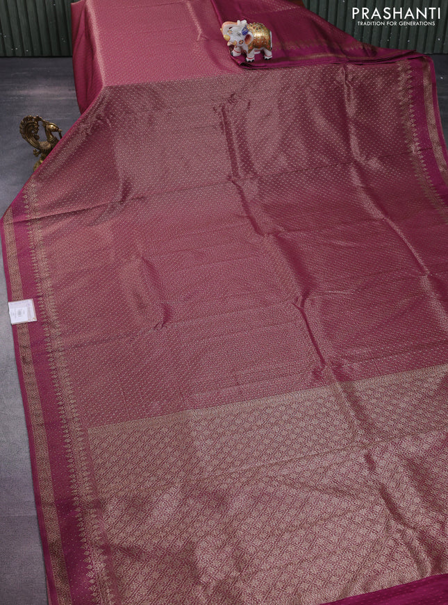 Banarasi semi crepe saree dark magenta pink with allover thread & zari woven butta weaves and woven border