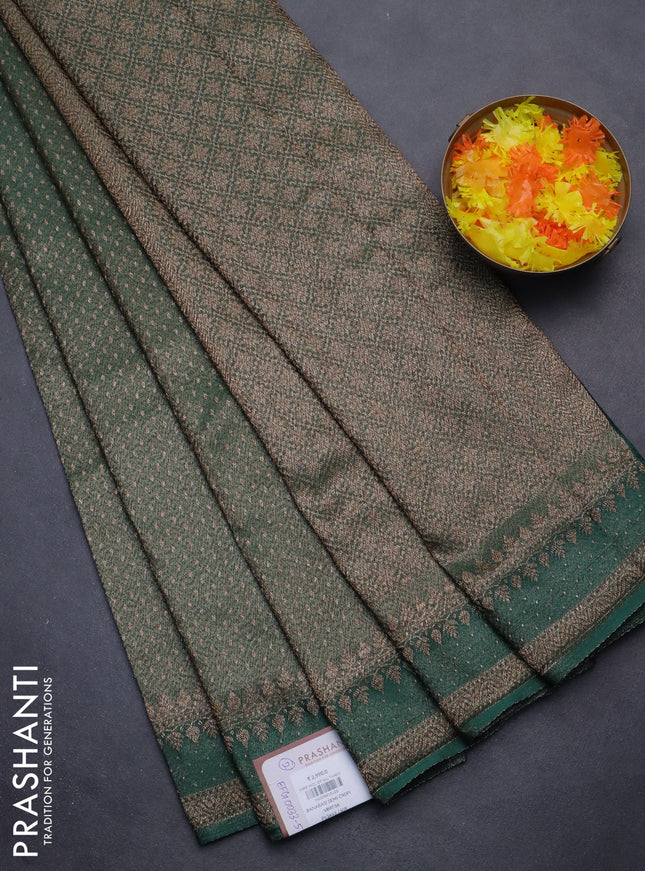 Banarasi semi crepe saree dark green with allover thread & zari woven butta weaves and woven border