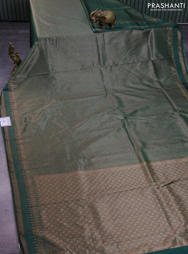 Banarasi semi crepe saree dark green with allover thread & zari woven butta weaves and woven border