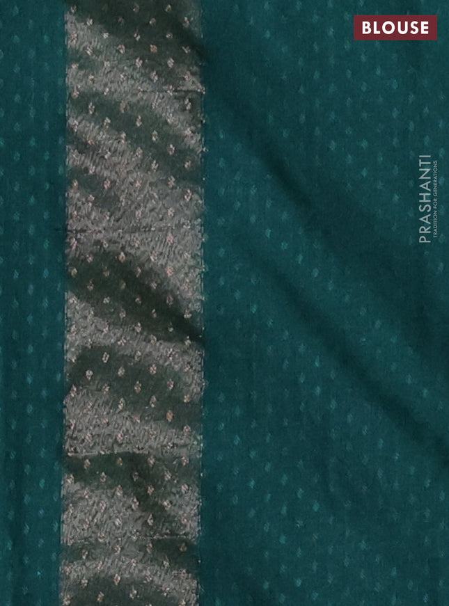 Banarasi semi crepe saree dark green with allover thread & zari woven butta weaves and woven border