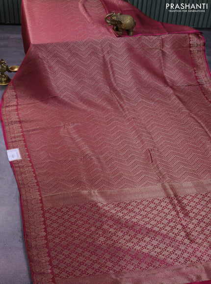 Banarasi semi crepe saree dark magenta pink with allover thread & zari woven brocade weaves and woven border