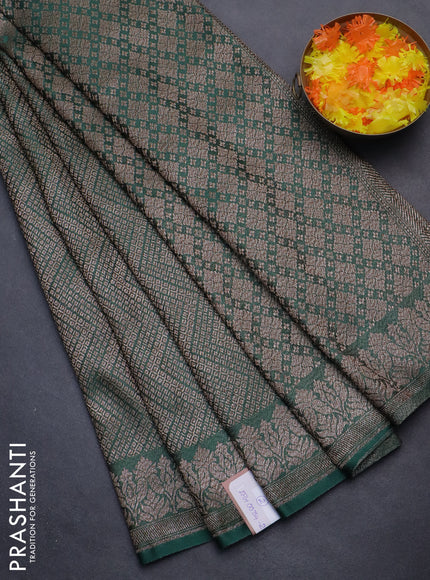 Banarasi semi crepe saree dark green with allover thread & zari woven brocade weaves and woven border