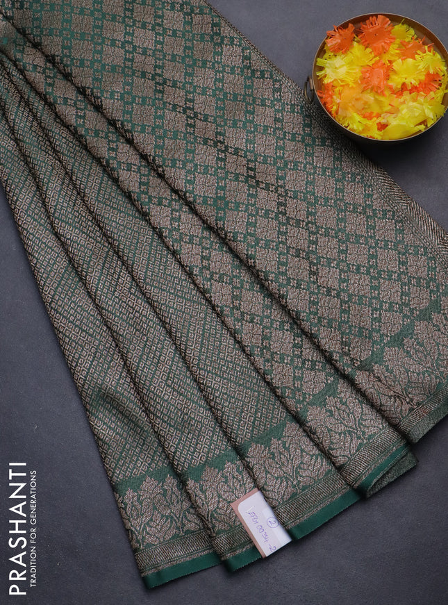Banarasi semi crepe saree dark green with allover thread & zari woven brocade weaves and woven border