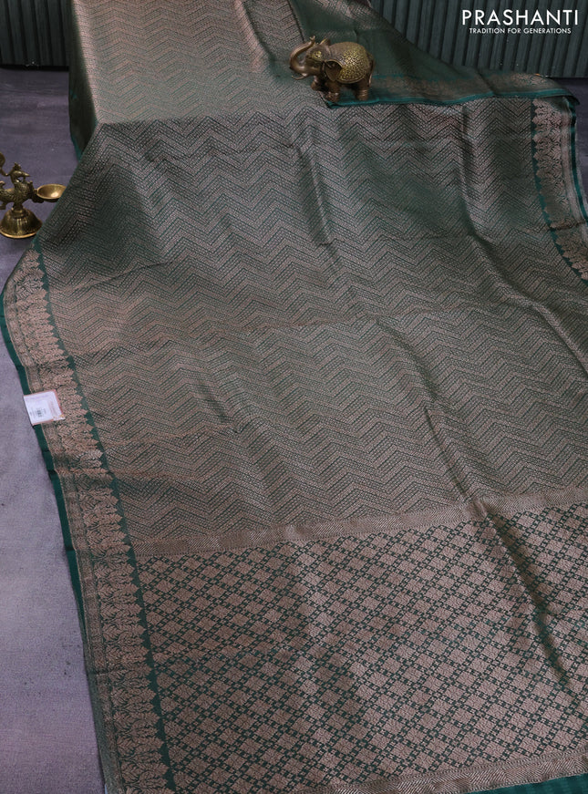 Banarasi semi crepe saree dark green with allover thread & zari woven brocade weaves and woven border
