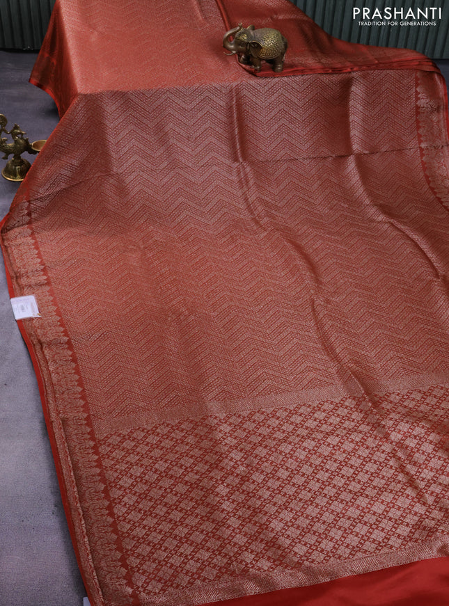 Banarasi semi crepe saree rust shade with allover thread & zari woven brocade weaves and woven border