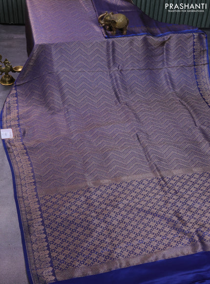 Banarasi semi crepe saree blue with allover thread & zari woven brocade weaves and woven border
