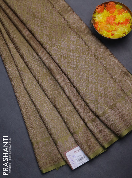 Banarasi semi crepe saree mehendi green with allover thread & zari woven brocade weaves and woven border