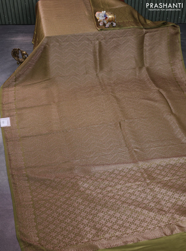Banarasi semi crepe saree mehendi green with allover thread & zari woven brocade weaves and woven border