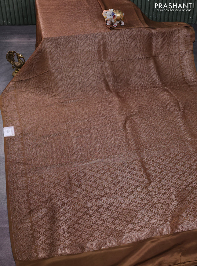 Banarasi semi crepe saree dark mehendi green with allover thread & zari woven brocade weaves and woven border