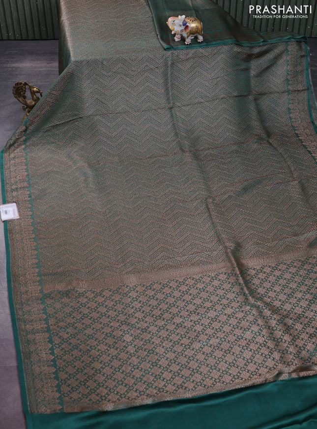 Banarasi semi crepe saree green with allover thread & zari woven brocade weaves and woven border