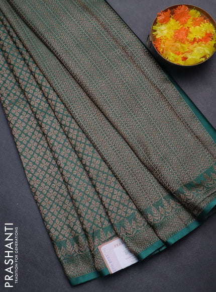 Banarasi semi crepe saree teal green with allover thread & zari woven brocade weaves and woven border