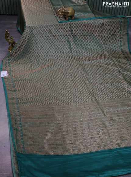 Banarasi semi crepe saree teal green with allover thread & zari woven brocade weaves and woven border
