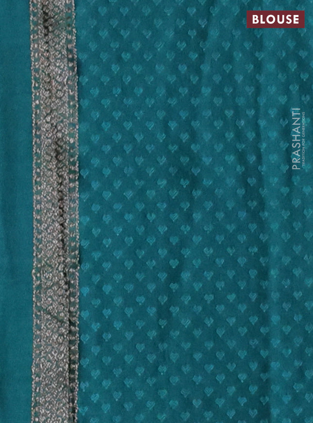 Banarasi semi crepe saree teal green with allover thread & zari woven brocade weaves and woven border