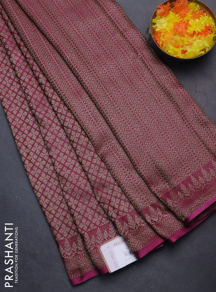 Banarasi semi crepe saree dark magenta pink with allover thread & zari woven brocade weaves and woven border
