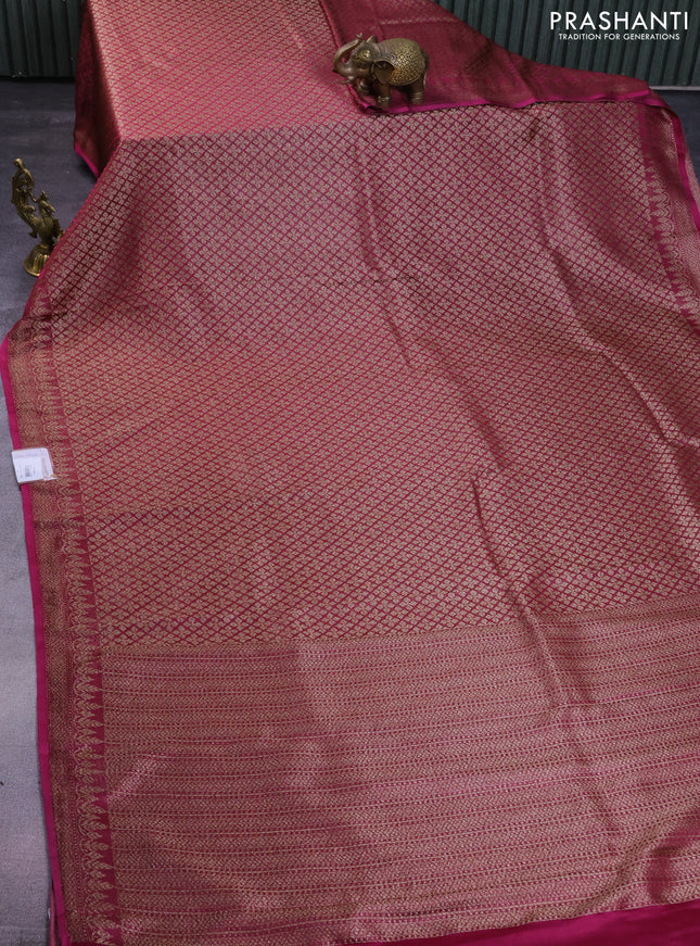 Banarasi semi crepe saree dark magenta pink with allover thread & zari woven brocade weaves and woven border