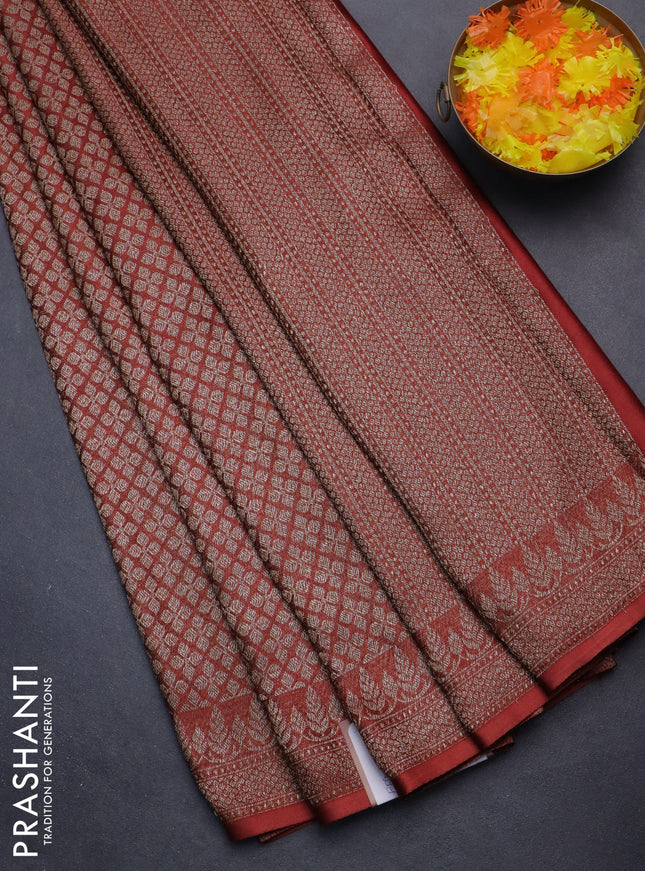 Banarasi semi crepe saree maroon shade with allover thread & zari woven brocade weaves and woven border