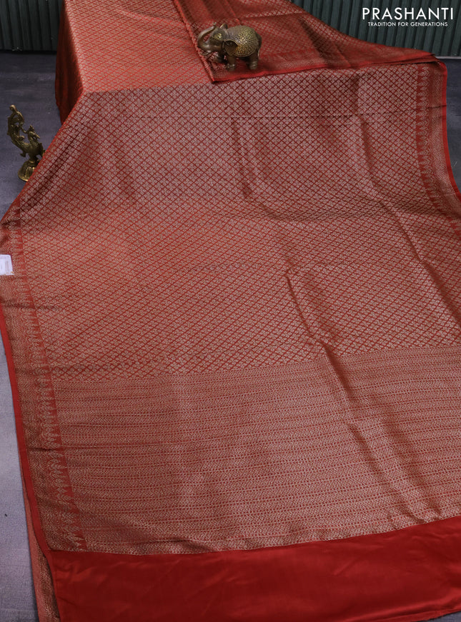 Banarasi semi crepe saree maroon shade with allover thread & zari woven brocade weaves and woven border