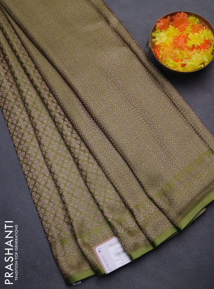 Banarasi semi crepe saree mehendi green with allover thread & zari woven brocade weaves and woven border
