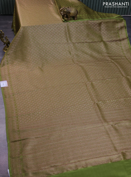 Banarasi semi crepe saree mehendi green with allover thread & zari woven brocade weaves and woven border