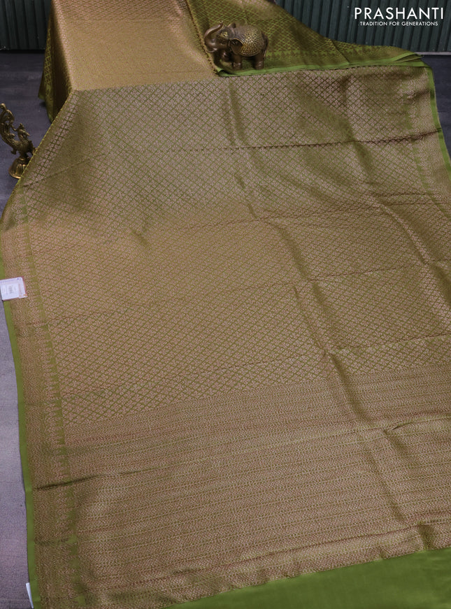 Banarasi semi crepe saree mehendi green with allover thread & zari woven brocade weaves and woven border