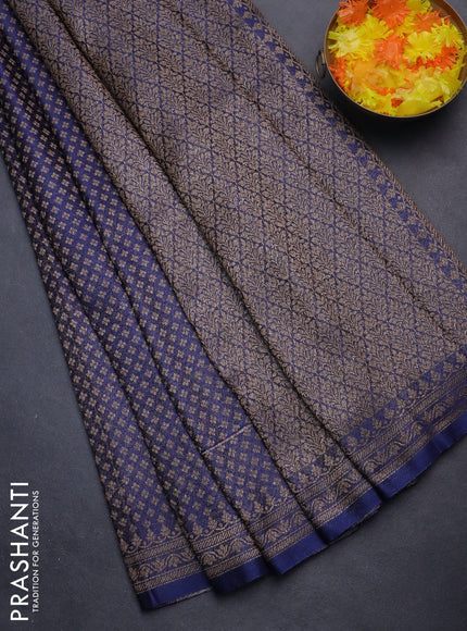 Banarasi semi crepe saree blue with allover thread & zari woven brocade weaves and woven border