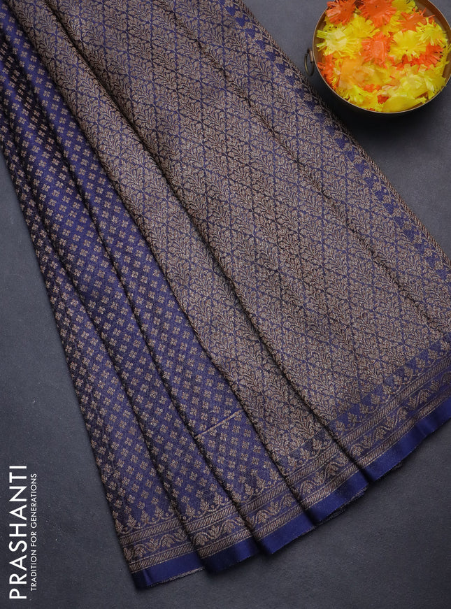 Banarasi semi crepe saree blue with allover thread & zari woven brocade weaves and woven border
