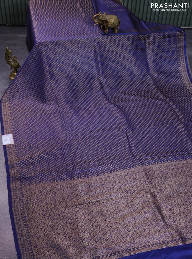Banarasi semi crepe saree blue with allover thread & zari woven brocade weaves and woven border