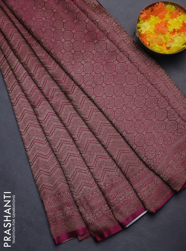 Banarasi semi crepe saree wine shade with allover thread & zari woven brocade weaves and woven border