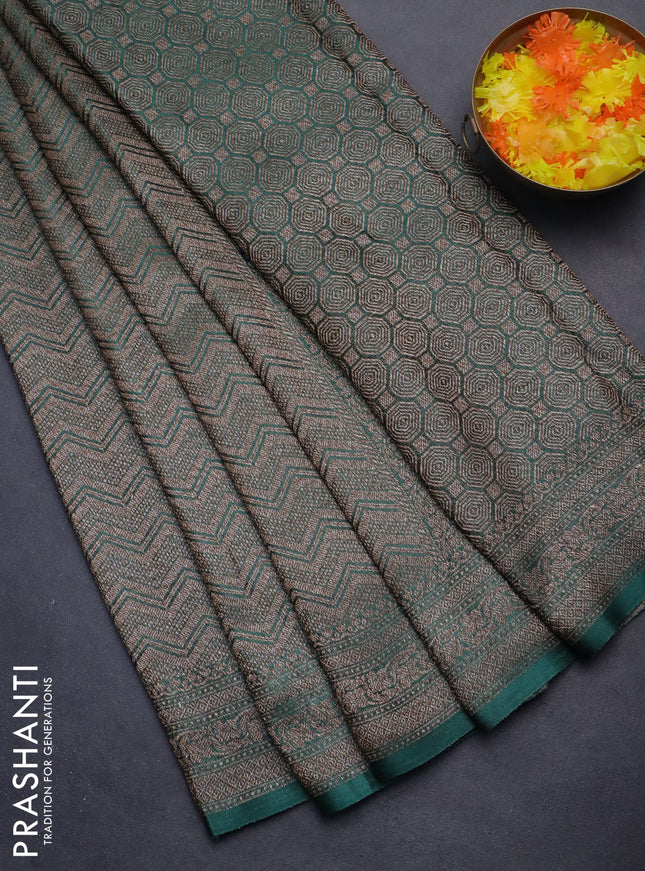 Banarasi semi crepe saree dark green with allover thread & zari woven brocade weaves and woven border