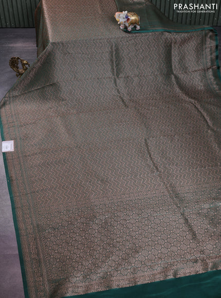 Banarasi semi crepe saree dark green with allover thread & zari woven brocade weaves and woven border