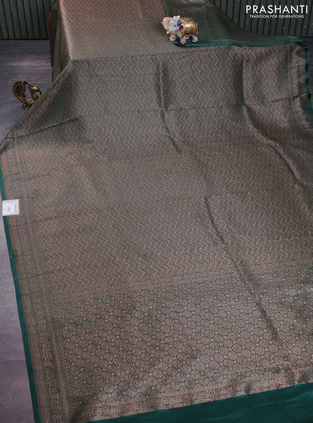 Banarasi semi crepe saree dark green with allover thread & zari woven brocade weaves and woven border