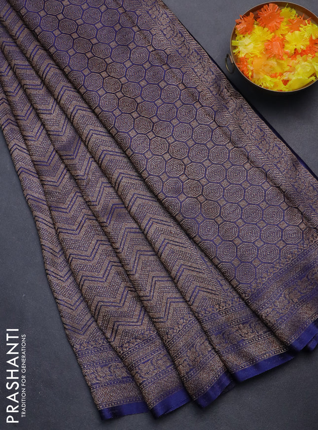 Banarasi semi crepe saree blue with allover thread & zari woven brocade weaves and woven border
