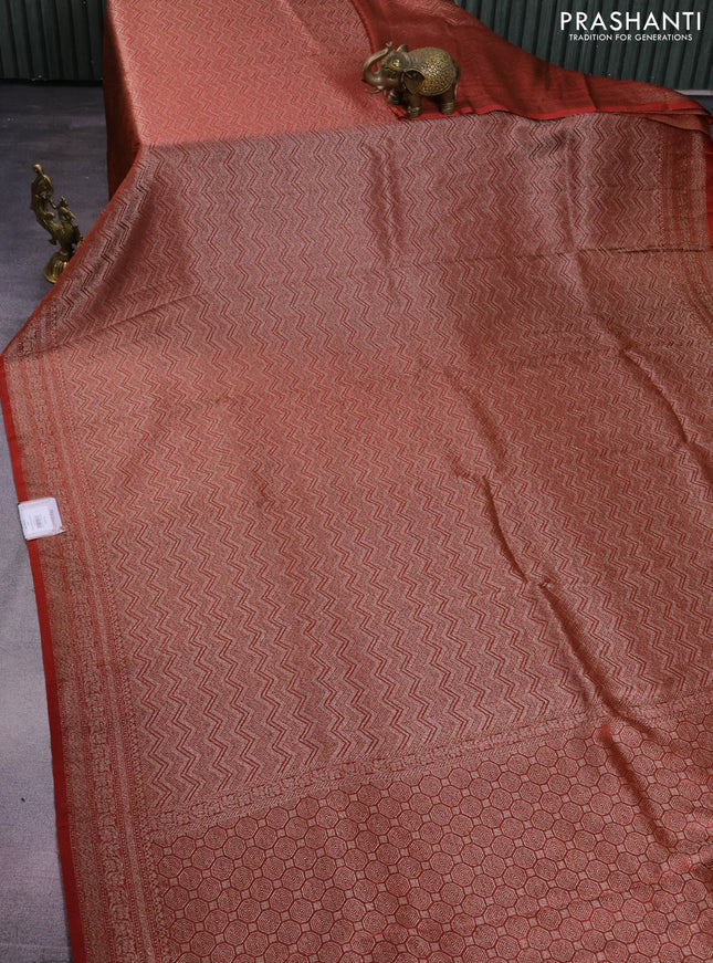 Banarasi semi crepe saree maroon shade with allover thread & zari woven brocade weaves and woven border