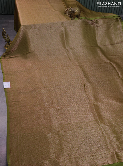Banarasi semi crepe saree mehendi green with allover thread & zari woven brocade weaves and woven border