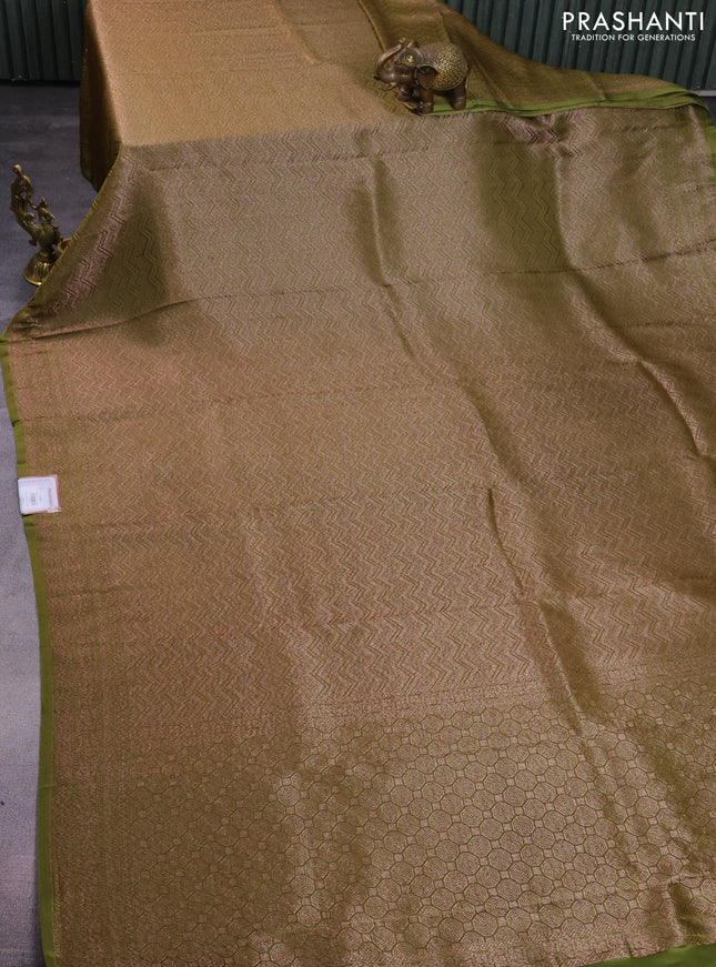 Banarasi semi crepe saree mehendi green with allover thread & zari woven brocade weaves and woven border