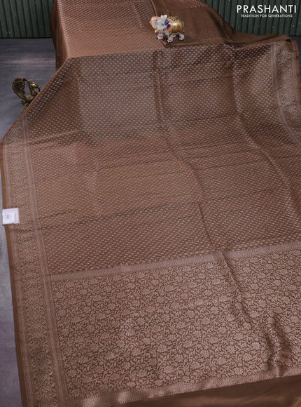 Banarasi semi crepe saree brown with allover thread & zari woven brocade weaves and woven border