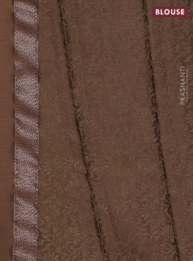 Banarasi semi crepe saree brown with allover thread & zari woven brocade weaves and woven border