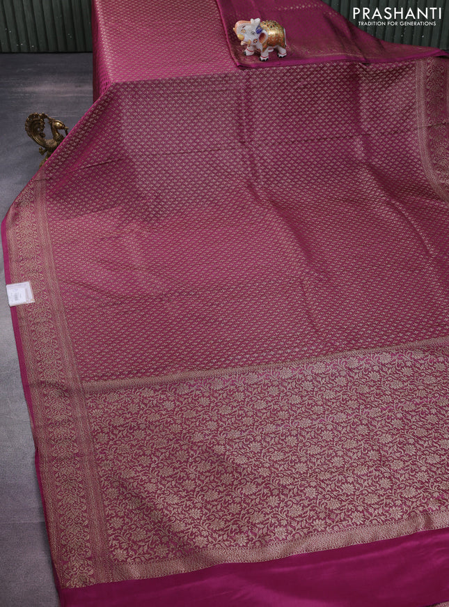 Banarasi semi crepe saree dark magenta pink with allover thread & zari woven brocade weaves and woven border