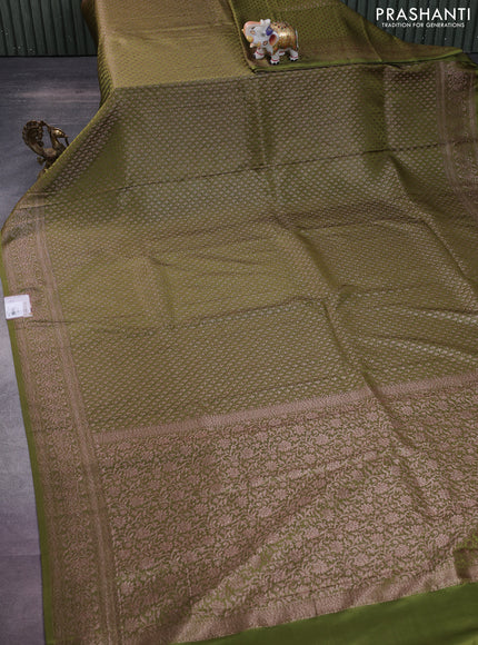 Banarasi semi crepe saree mehendi green with allover thread & zari woven brocade weaves and woven border