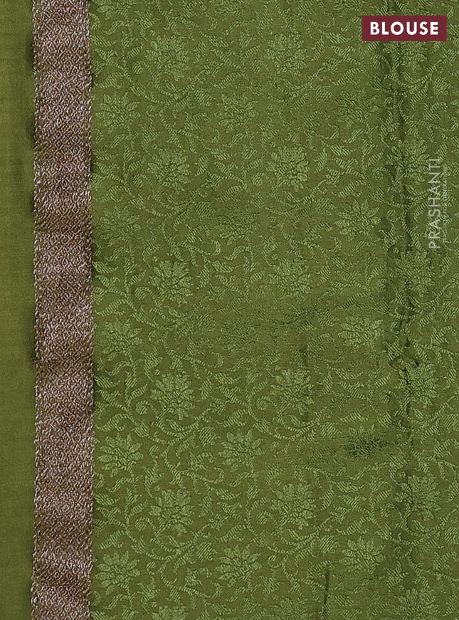 Banarasi semi crepe saree mehendi green with allover thread & zari woven brocade weaves and woven border