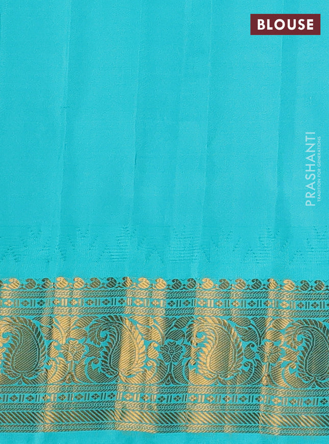 Pure gadwal silk saree lavender and teal blue with annam zari woven buttas and temple design zari woven border