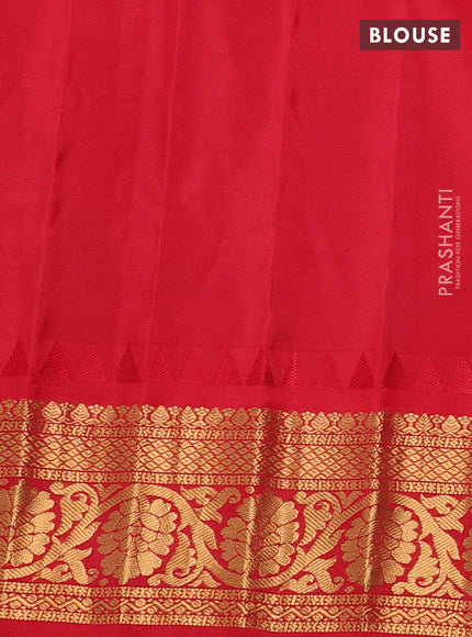 Pure gadwal silk saree black and red with allover zari woven buttas and temple design zari woven border