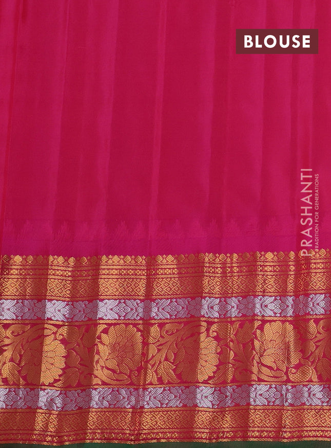 Pure gadwal silk saree mustard yellow and pink with zari woven buttas and temple design long zari woven border