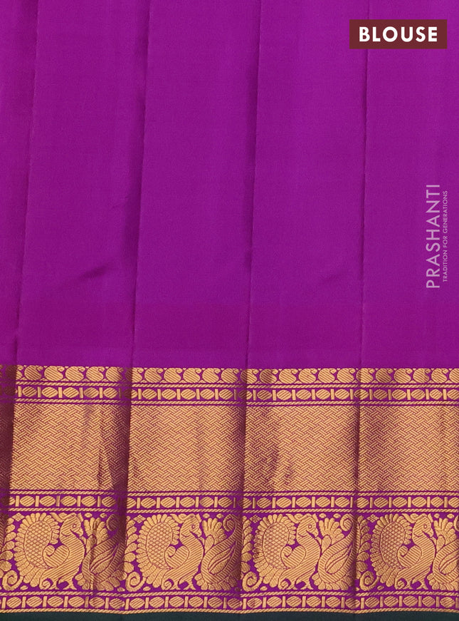 Pure gadwal silk saree yellow and purple with annam zari woven buttas and long temple design zari woven border