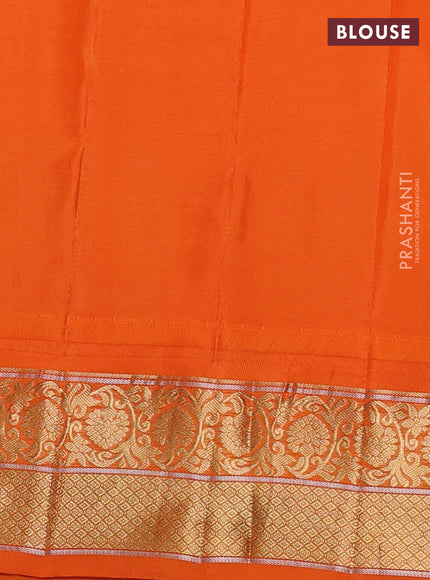 Pure gadwal silk saree teal blue and orange with zari woven buttas and temple design zari woven border
