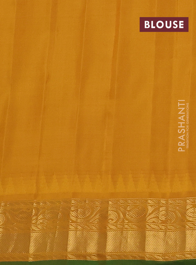 Pure gadwal silk saree dual shade of blue and mustard yellow with zari woven buttas and rich zari woven korvai border